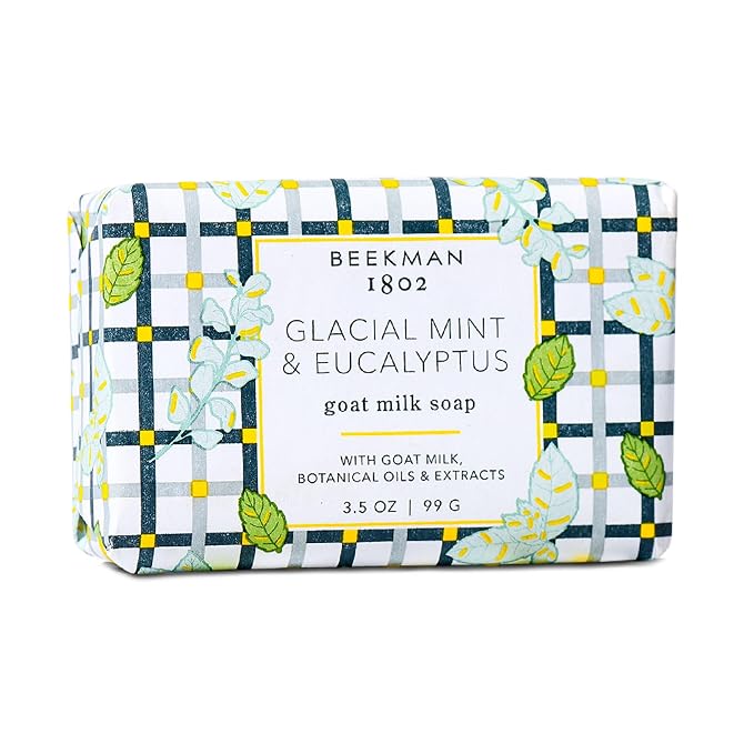 Beekman 1802 Goat Milk Soap – Moisturizing Hand & Body Soap Bar with Shea Butter & Botanical Oils, Triple-Milled, Non-Drying, Made for Sensitive Skin, Glacial Mint & Eucalyptus 3.5 oz