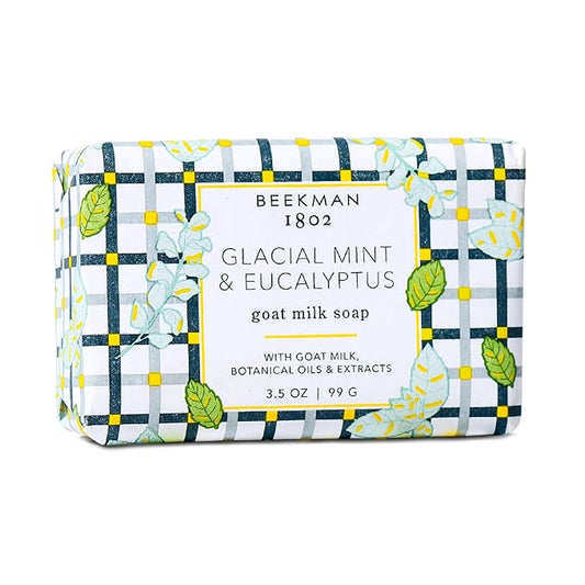Beekman 1802 Goat Milk Soap – Moisturizing Hand & Body Soap Bar with Shea Butter & Botanical Oils, Triple-Milled, Non-Drying, Made for Sensitive Skin, Glacial Mint & Eucalyptus 3.5 oz