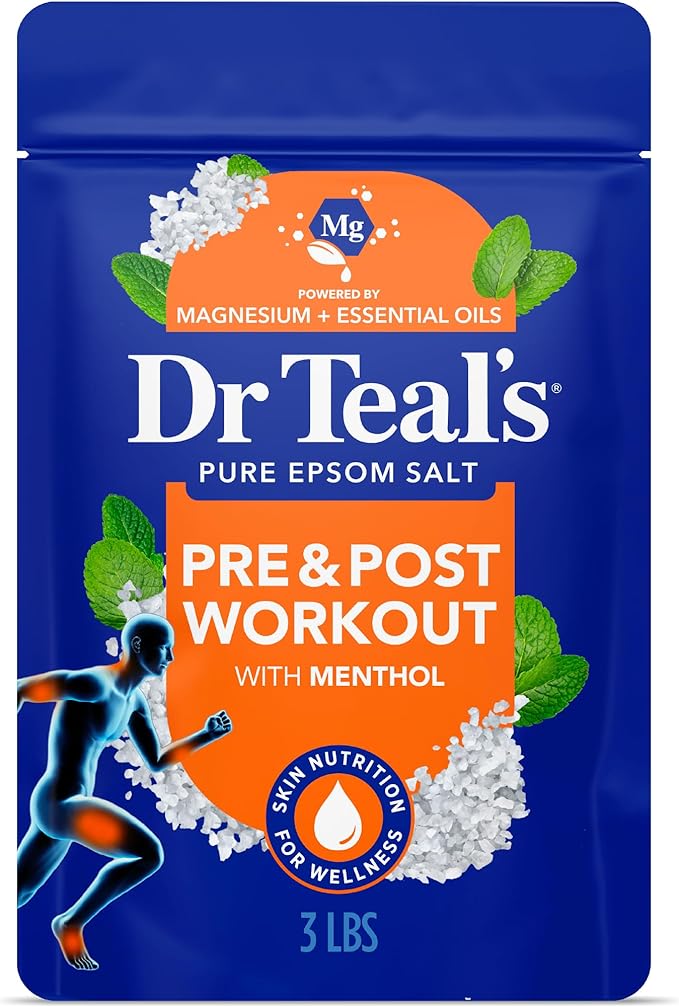 Dr Teal's Epsom Salt Magnesium Soak, Pre & Post Workout with Menthol & Essential Oils, 3 lbs