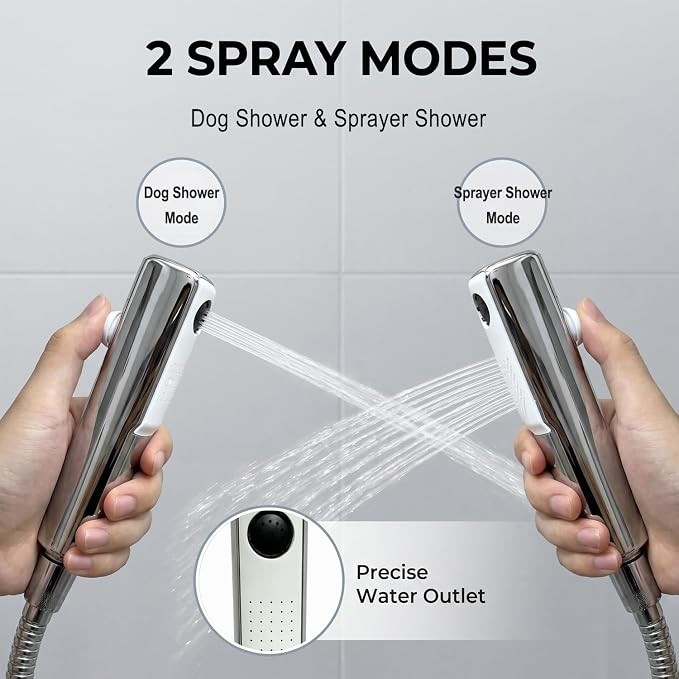 Dog Shower Attachment Kit with Handheld Sprayer – 8FT Flexible Stainless Steel Hose +Shower Arm Diverter – High Pressure Pet Bath Wand for Medium & Large Dogs, Long Thick Coat, Indoor All-Year Use