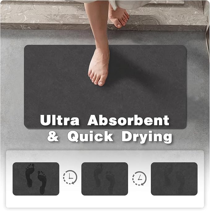 TYUU Black Bath Mat, Bathroom Rugs Non Slip Washable Thin Absorbent Quick Dry Bath Mat Fits Under Door Bathroom Floor Mat Perfect for Bath, Shower, or Sink 24"x70" Black