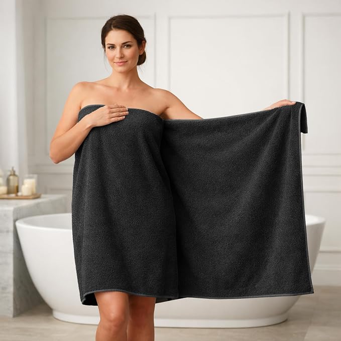 RIVERSIDE Pack of 1 Jumbo Bath Sheet 40 x 80 Inches - Extra Large Bath Towel, Super Soft & Highly Absorbent, 100% Cotton Quick Dry, Perfect to Wrap Yourself in - Black