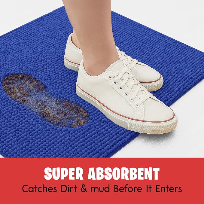 MUDGUARD MAT® Dog Door Mat for Muddy Paws, Super Absorbent Microfiber, Non-Slip Indoor Mat, Quick-Dry Chenille Rug for Pets & Entryway, Machine Washable, Navy Blue 16" x 24"