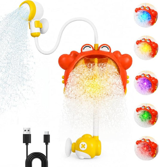 Crab Bath Toys,4 in 1 Bubble Bath Machine with Shower Head,Toddlers Light Up & Music Bath Bubble Maker, Baby Bathtub Toy for Kids Ages 1-3 4-8 USB Rechargeable
