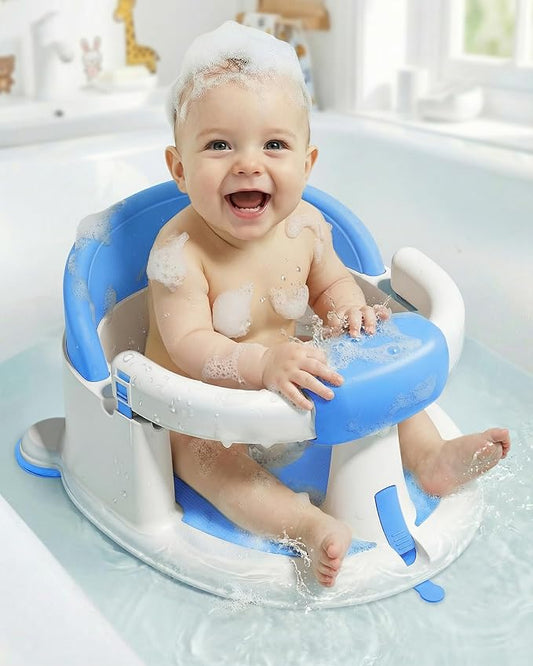 ONTHEWEI Baby Bath Seats for Babies Sitting Up, Non-Slip Baby Bathtub with 3 Suction Cups, Safe & Comfortable Toddler Bath Seat Ideal for Baby Bath/Shower Support, Stable Design, Blue (6-24 Months)