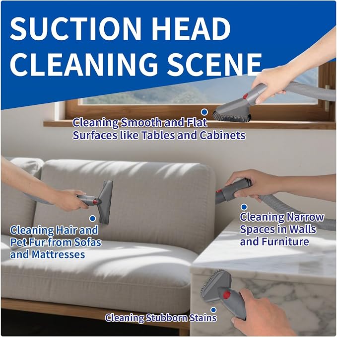 Vacuum Attachment Kit Compatible with Dyson V7 V8 V10 V11 V15 Vacuum Cleaner，Dryer Vent Hose Flexible Extension Hose Mattress Tool Stiff Brush Soft Bristle Crevice Tool Attachment for Home Cleaning