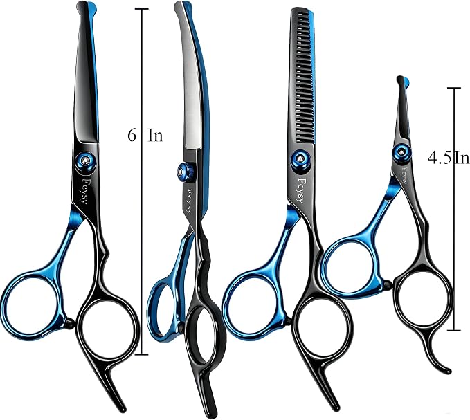 Dog Grooming Scissors Kit, Fcysy Professional Pet Shears for Cats at Home, Dog Grooming Tools with Curved & Straight Blades Scissors Thinning Shears Pet Supply Set
