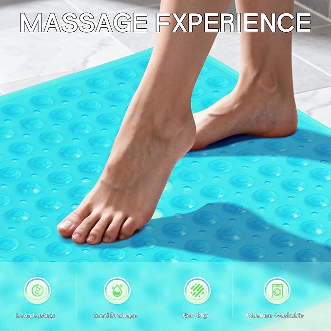 Anti-Slip Bathtub Shower mat, 21×21（ 53×53cm） inch Soft Oversized Machine Washable Non-Slip Bathtub mat with Drainage Holes, Bathroom Floor Suction Cup.（1-Clear Green）