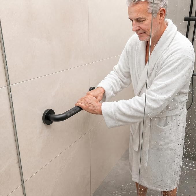 16 Inch Black Grab Bars for Shower 2 Pack,1.25'' Diameter Heavy Duty Stainless Steel Anti-Slip Bathroom Safety Handicap Grab Bar for Shower, Bathtub & Toilet, Wall Mounted, Supports 500lbs
