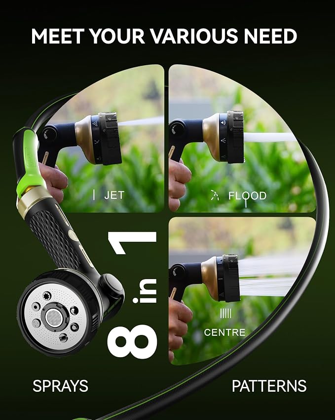 RAINPOINT Hose Sprayer Nozzle Heavy Duty - 8 Spray Patterns Garden Hose Nozzle with Adjustable Flow Control for Watering Plants, Washing Cars,Washing Pets, Thumb Control (Black)