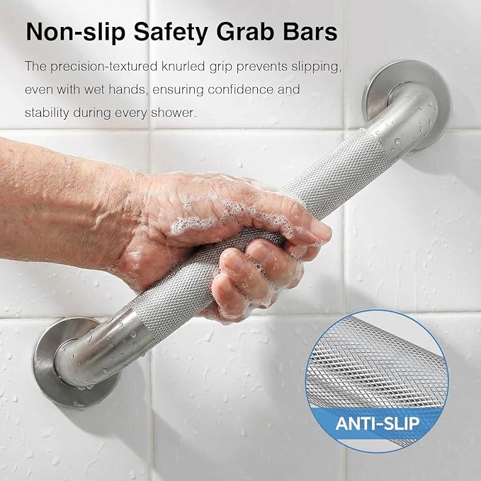 12 Inch Shower Grab Bars for Seniors 1.25'' Stainless Steel Grab Bar for Bathroom 2 Pack, Non Slip Knurled Safety Handrail for Bathtub Toilet Wall Mounted, Gifts for Elderly and Handicapped