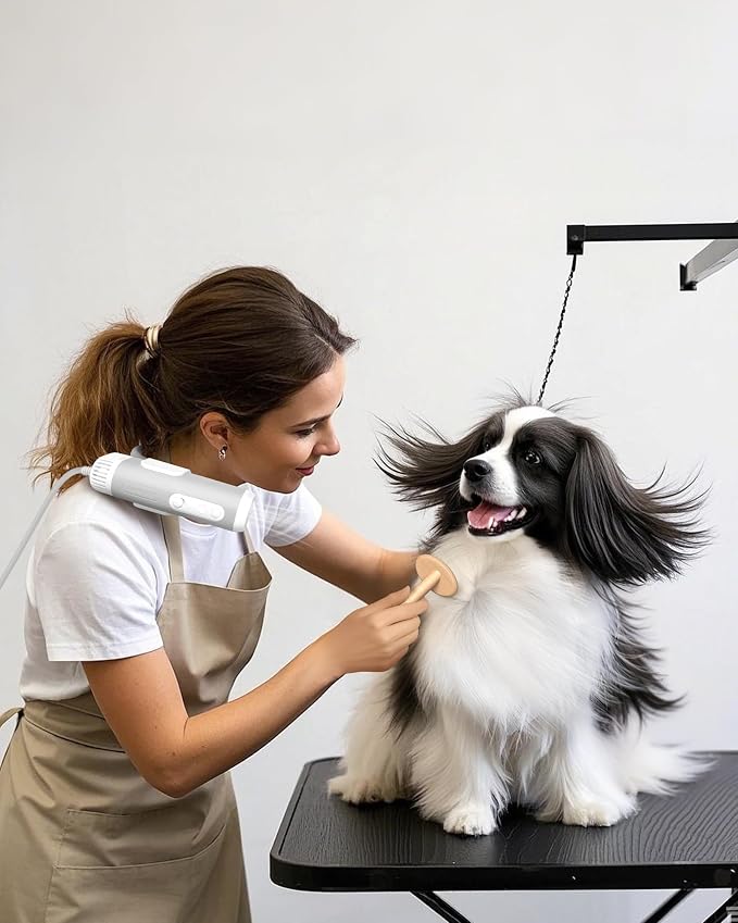 L&W BROS. Neck Dryer for Pet Grooming Hands Free Dog Dryer for Small & Medium Dogs & Cats, Adjustable Airflow, Easy Storage, Negative Ion Technology (White)