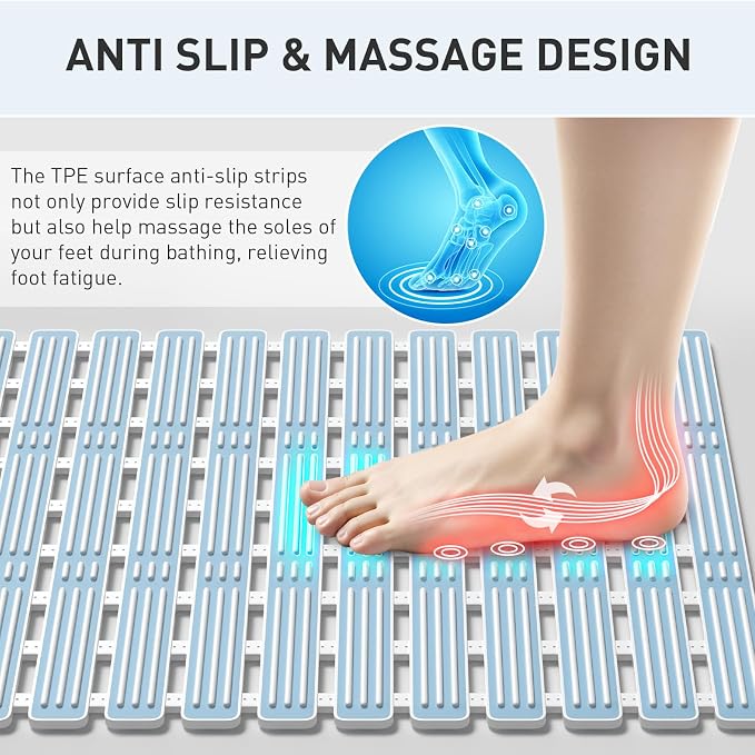 XIYUNTE Shower Mat Non Slip Bath Mat for Tub - 27 X 16 Inch TPE Bathtub Mat Non Slip Shower Mats for Inside Shower, Bath Tub Mat with Powerful Suction Cup, Easy to Cut and Dry, Blue