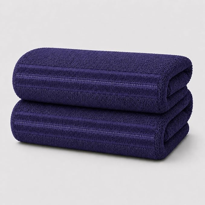 Terry Bath Sheet Set of 2 Navy Blue Bath Towels Set 35x70 Inches, 100 Combed Long Staple Cotton Highly Absorbent Ultra Soft Oversized Large Luxury Hotel & Spa Quality Bathroom Towels Set