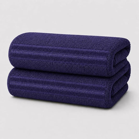 Terry Bath Sheet Set of 2 Navy Blue Bath Towels Set 35x70 Inches, 100 Combed Long Staple Cotton Highly Absorbent Ultra Soft Oversized Large Luxury Hotel & Spa Quality Bathroom Towels Set