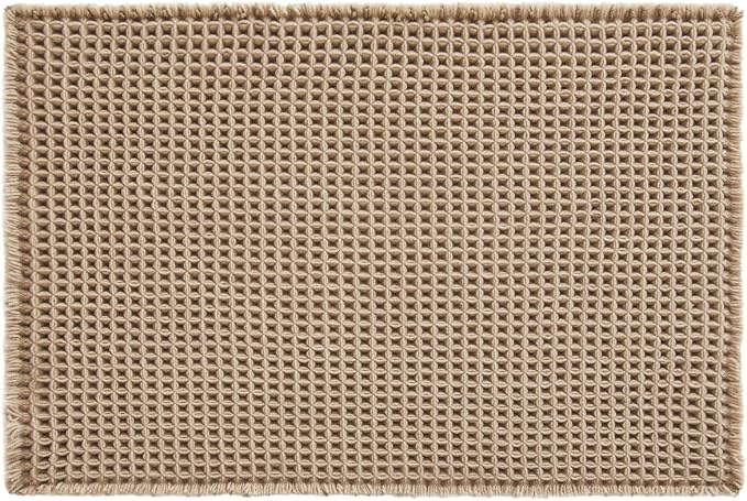 TYUU Waffle Bath Mat, Boho Bathroom Rugs Non Slip Washable Super Absorbent Quick Dry Bath Mat Farmhouse Bathroom Decor, 24"x16" Beige