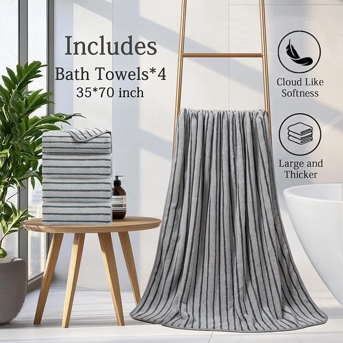Mistyrose Bath Towels,4 Pack Dark Grey 35"x70" Large Bath Towel Microfiber Absorbent XL Bath Sheets Super Soft Towels for Bathroom Quick Dry Oversized Shower Towels for Family Hotel Spa Gym