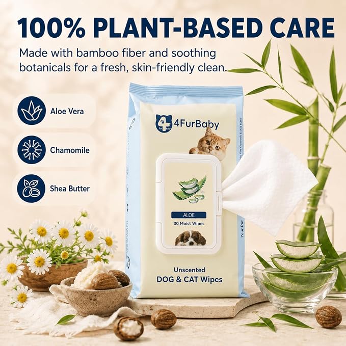 Dog Wipes for Paws and Butt, Unscented, 30 Count | 8" x 8" hypoallergenic and hydrating pet grooming wipes for dogs, cats, and daily care