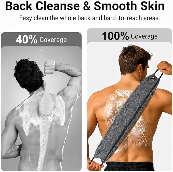 Yiclick Exfoliating Washcloth Towel with Handle, Back Scrubber for Shower, Exfoliating Body Scrubber Exfoliator, Japanese Wash Cloth for Body Scrub, Bath Sponge Loofah Luffa Washer Exfoliator
