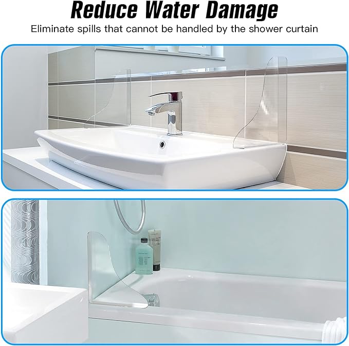 Tiga 2 Pieces Bathtub Shower Splash Guard, Bathroom Bath Tub Splash Guards with 3M Super Viscose, Perfectly Matched to Shower Curtain Weights