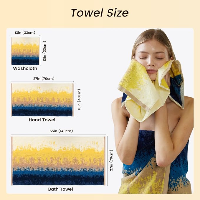 18-Piece Cotton Bath Towel Set for Bathroom, Hanging Loops, Coastal Ombre | Stock-up towel set for family bathrooms, guest baths, multi-bath homes, and wash-day rotation, OEKO-TEX certified, easy care