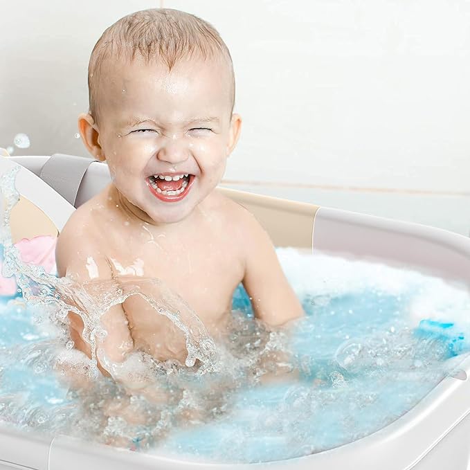 TPN Collapsible Baby Bathtub, Baby Bath Tub with Soft Cushion & Real-Time Thermometer, Baby Bathtub Infant to Toddler Tub (0-36 Months), Portable Newborn Travel Bath Tub
