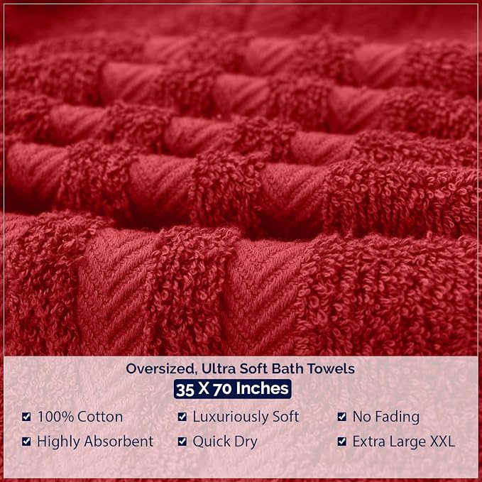 DAN RIVER 2 Pack Bath Sheets Extra Large 35x70, Large Bath Towels for Adults, XL Oversized Heavy Duty Towel Set, 600 GSM 100% Ring Spun Cotton, Soft Quick Dry, Red