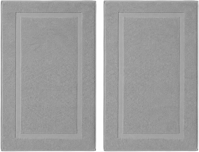 SALBAKOS 100% Turkish Cotton Bath Mat Set 2-Piece - 20x34 inch, Hotel & Spa Collection, Soft, Absorbent, Long Lasting, Durable Bathroom Rugs | Made in Turkey (Silver, 2 Bath Mats)