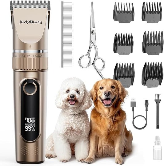 Dog Clippers Low Noise, 2-Speed Quiet Dog Clippers for Grooming Kit Cordless Rechargeable Hair Clippers Shaver Trimmer for Small & Large Dogs,Cats and Animals (Gold)