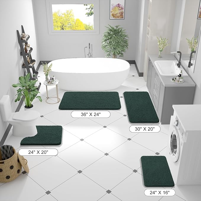 OLANLY Bathroom Runner Rugs 47x17, Soft Absorbent Chenille Bath Rugs, Rubber Backing Quick Dry, Machine Washable Long Bath Mats for Bathroom, Tub and Shower, Home Decor Accessories, Blackish Green