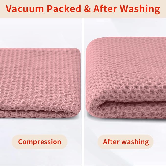 Homaxy 100% Cotton Waffle Weave Kitchen Dish Cloths, Ultra Soft Absorbent Quick Drying Dish Towels, 12 x 12 Inches, 18-Pack, Dried Rose