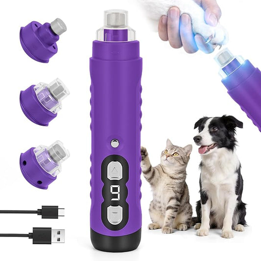 Quiet Dog Nail Grinder, 9-Speed Professional Electric Pet Nail Trimmer with Safety Sensor Guard and 2 LED Lights，Painless Paws Grooming for Sensitive Dogs All Breeds & Sizes