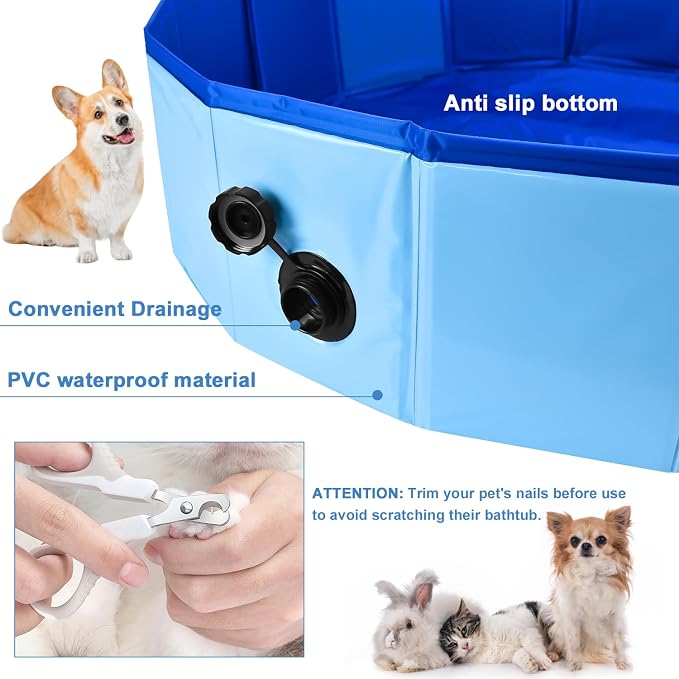 Enenes Foldable Dog Pool 32 x 8 Inch, Portable PVC Pet Swimming Pool & Bath Tub with Storage Bag, Collapsible Dog Bath Tub for Dogs, Cats & Puppies, Indoor Outdoor Pet Pool, Ball Pit