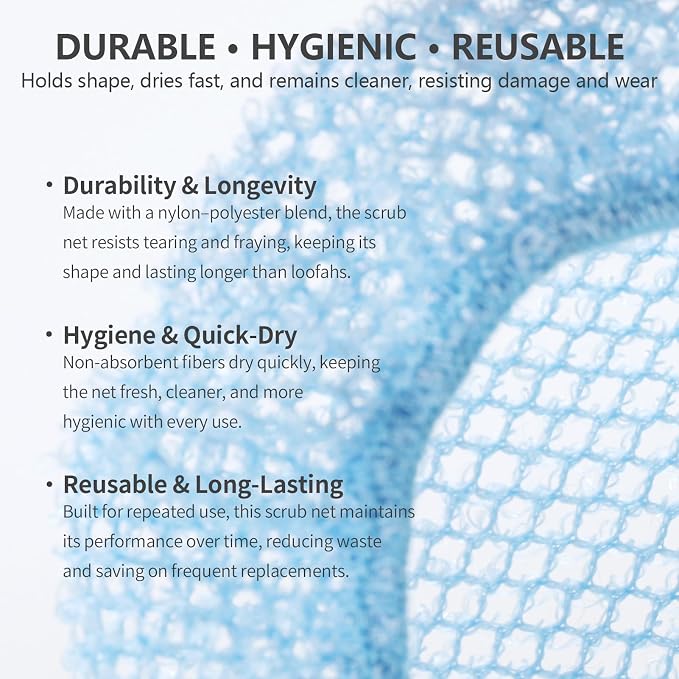 Silicone Body Scrubber & Scrub Nets, BEAUTAIL 4 Pack – Rich Foam and Exfoliation with Gentle Brush or Firmer Net Options – Hygienic, Durable, Easy to Clean – 2 Brushes (Black+Blue), 2 Nets (Gray+Blue)