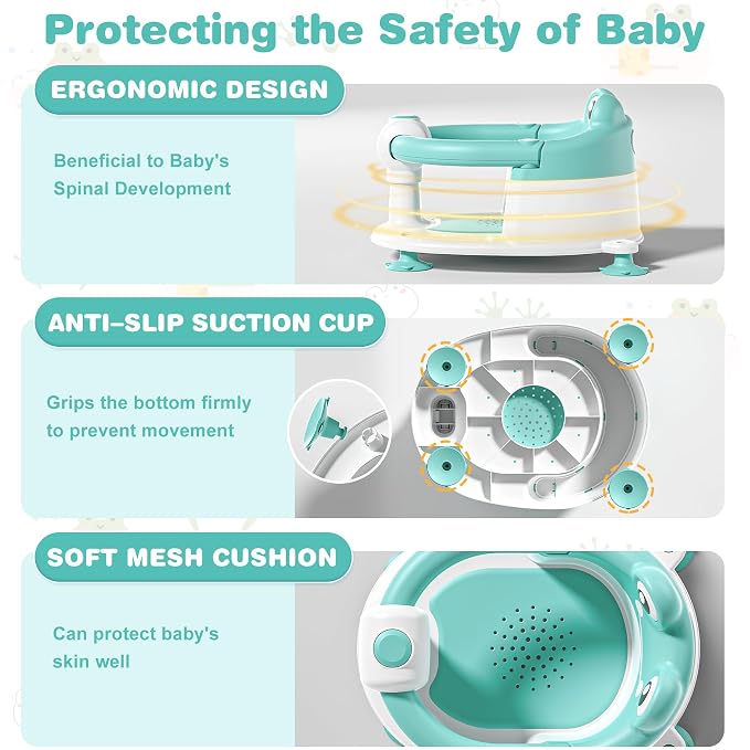 Baby Bath Seat for Babies 6 Months & up Non-Slip Toddler Bath Seats for Sitting Up Infant Bathtub Chair with Suction Cups and Soft Cushion for Baby Shower Tub Seat