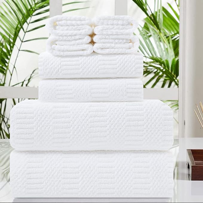 8 Pcs White Oversized Bath Towel Set-2 Extra Large Bath Sheets,2 Hand Towels,4 Washcloths Soft Bathroom Towels Highly Absorbent Quick Dry Beach Chair Towels Woven Towels for Hotel and Spa