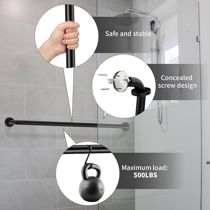 42 Inch Bathroom Grab Bar, ZUEXT Matte Black Extra Long Stainless Steel Shower Support Rail, Wall Mounted Shower Handle Bars for Bathtub Shower Toilet Seniors Handicap Safety (1.25" Diameter)