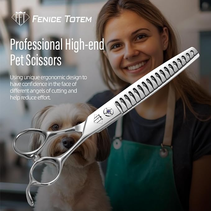 Fenice Professional Pet Grooming Scissors, High-End Dog Hair Cutting Shears with Ergonomic Handle, Super Hard Alloy Steel, CNC Precision Craftsmanship (Chunker, 7.0")