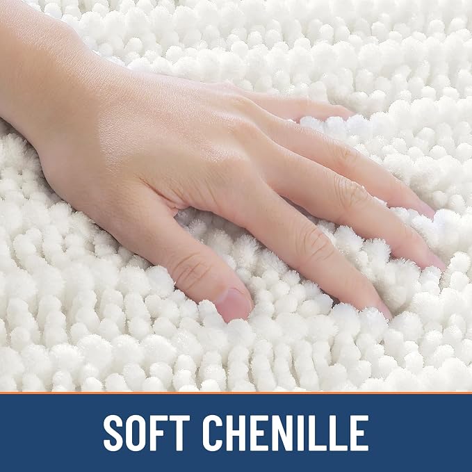 Smiry Bathroom Rugs Mat 24x16, Extra Soft Absorbent Chenille Bath Rugs, Non Slip Rubber Backing Machine Washable Quick Dry Bath Mats for Bathroom Floor, Tub, Shower, Home Decor Accessories, Ivory