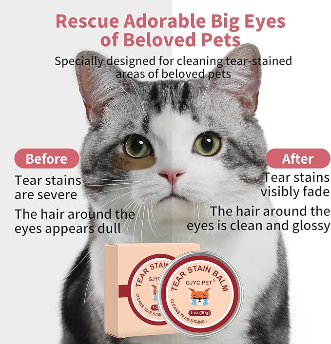 Pet Tear Stain Remover Balm - 1 oz (30g) Natural, Plant-Based Eye Care for Dogs and Cats - Gently Cleanses and Restores Sparkling Eyes