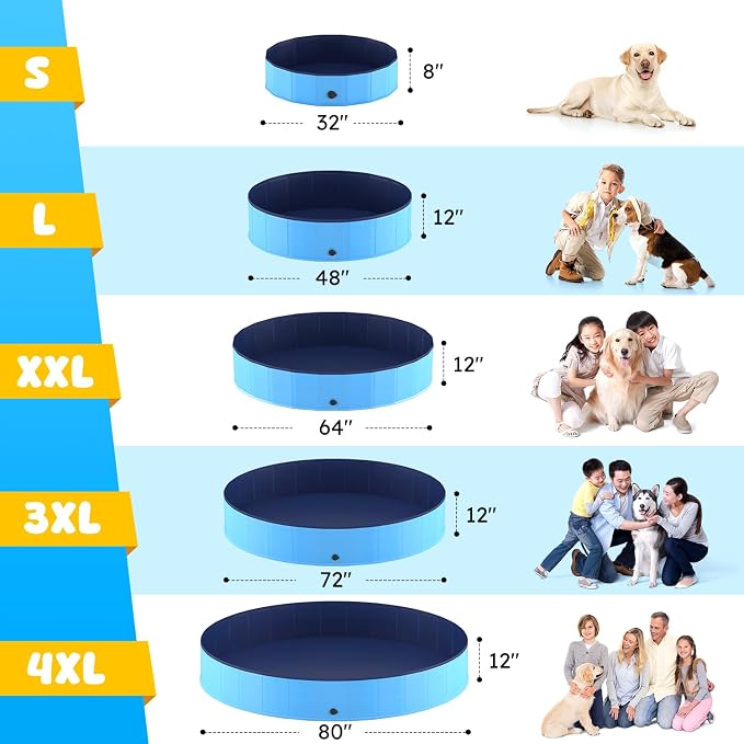 Niubya Foldable Dog Pool, Collapsible Hard Plastic Dog Swimming Pool, Portable Bath Tub for Pets Dogs and Cats, Pet Wading Pool for Indoor and Outdoor, 48 x 12 in