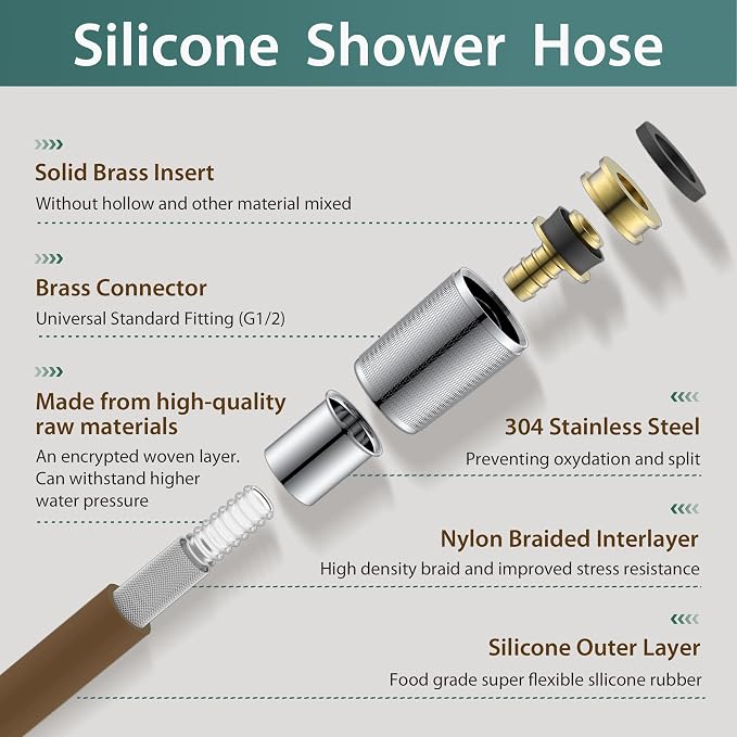 Gold Silicone Shower Hose Extra Long 59 Inches | Adjustable Showerhead Hose,Used In Showerheads Spray Bidet.Anti-kink,High Pressure,Flexible RV Shower Hoses Replacement