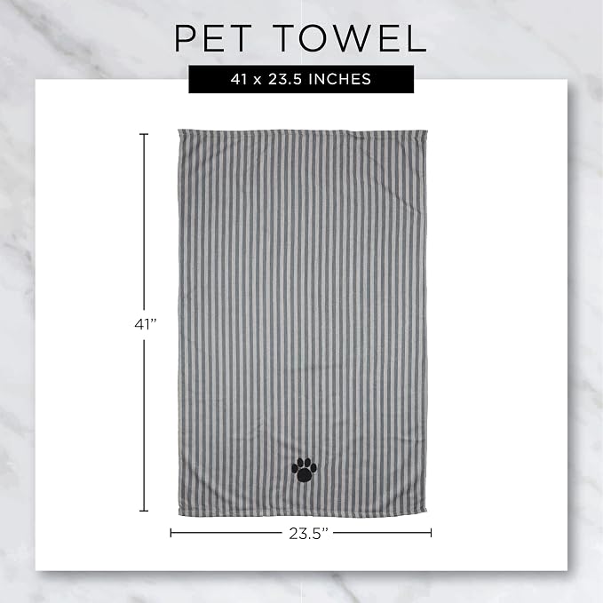 Bone Dry Pet Grooming Microfiber Towel, Striped Collection, X-Large, 41x23.5", Rose