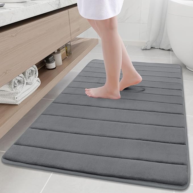 Buganda Memory Foam Bath Mat, 47" x 32", Ultra Soft and Non-Slip Bathroom Rugs, Water Absorbent and Machine Washable Bath Rug Runner for Bathroom, Shower, and Tub, Grey