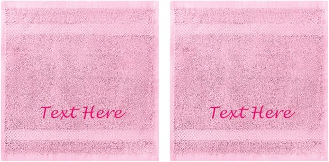 Personalized Towels Set with Embroidered Text - 2 Pack Highly Absorbent & Super Soft Turkish Cotton Towels Washcloths for Bathroom, Kitchen, Gym and Hotels - 13"x13" Light Pink Towel Set