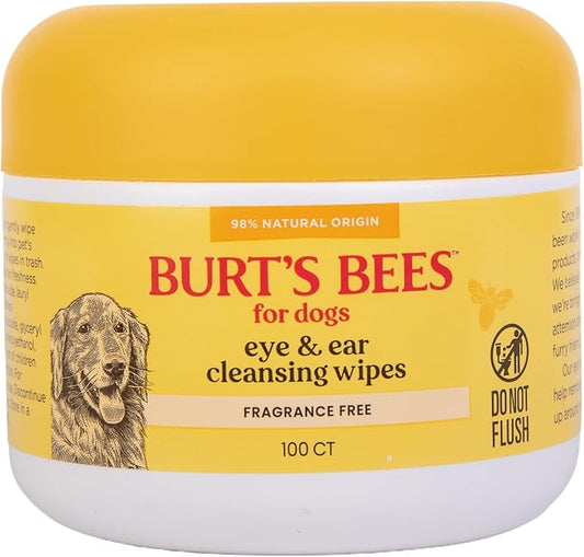 Burt’s Bees for Pets Eye and Ear Cleansing Wipes for Dogs, Fragrance Free - 98% Natural Origin Gentle Wipes Remove Tear Stains and Clean Ear Build-Up, Daily Use, 100 Count