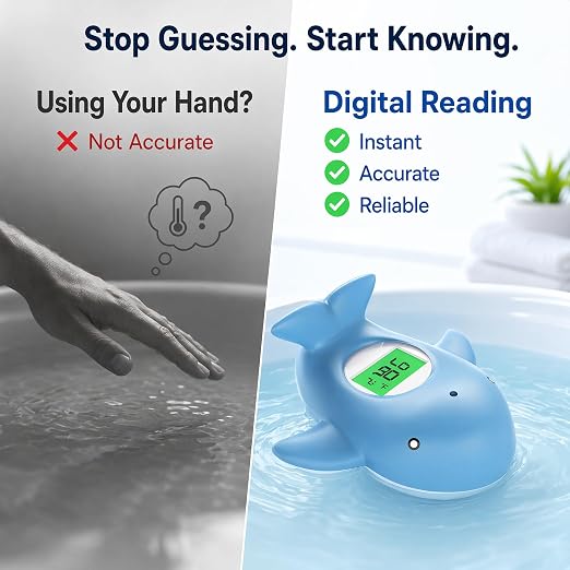 Baby Bath Thermometer for Infant & Toddler,Floating Digital Water Temperature Thermometer with 3-Color LED Backlight,Instant Accurate Reading,Baby Bath Toy,Hot & Cold Alert（Light Blue Whale）