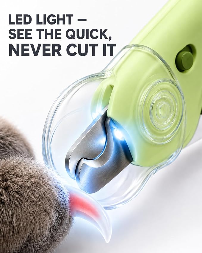 Cat Nail Clipper & Small Dog Nail Clippers with LED Light - Illuminates Nails & Bloodline for Safe, Easy Trimming - Extra Sharp, Avoid Over-Cutting - Essential Cat Supplies, Green