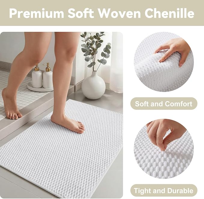 Triohero Bathroom Runner Rug, Long Bath Mat Washable Thin Quick Dry Low Pile Bathroom Runner Rugs 24 x 60 Non Slip, White 24"x60"