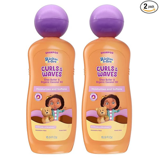 Ricitos de Oro Curls & Waves Shampoo: Defines & Highlights Natural Curls, Moisturizes & Smoothes, Frizz Control, Deep Cleanses Scalp, Baby Shampoo, Ideal for Kids & Toddlers, 16.9 oz, 2-Pack